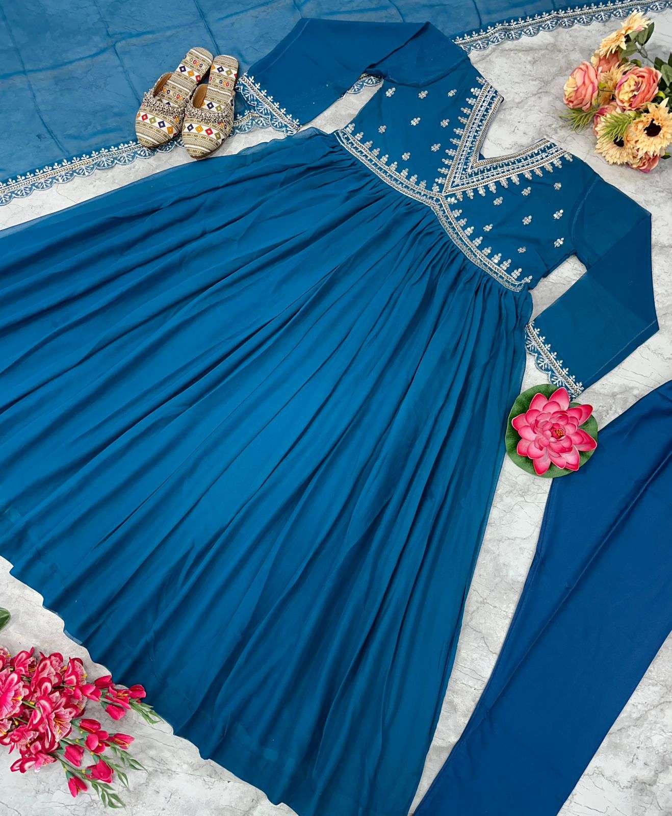 Buy Asthetic Blue Net Designer Wedding Gown | Gown | indian Gown